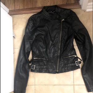 form fitting faux lwather jacket